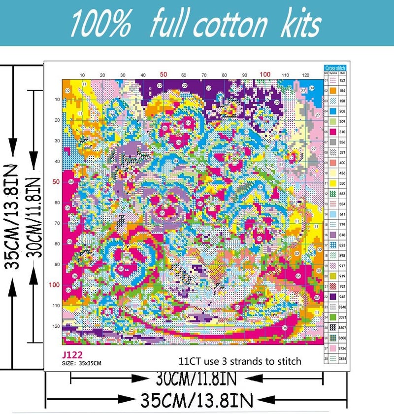 TaeYsck Purple Flowers Stamped Cross Stitch Kits for Beginner, Easy Needlepoint Counted Cross Stitch Embroidery Kits for Adults, 11CT Dimensions Printed Counted Cross Stitch Patterns Arts Craft Kits - Image 2